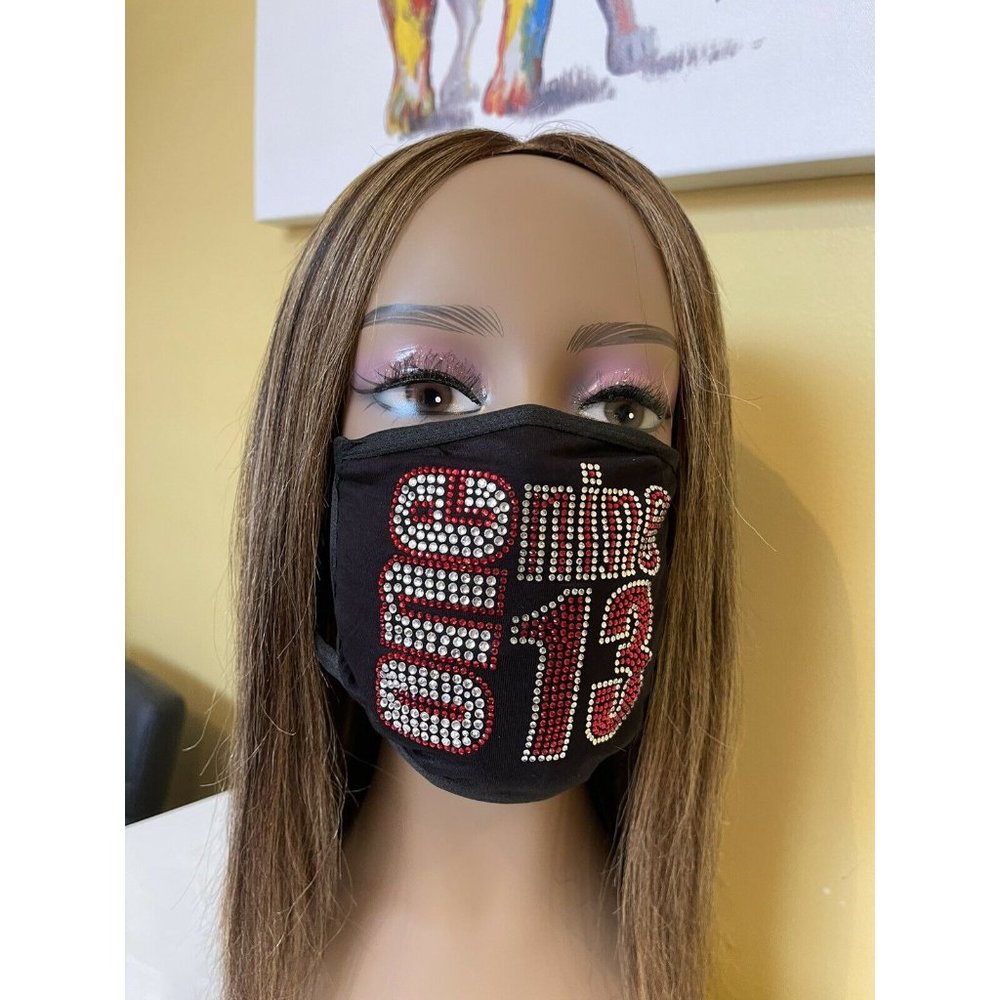 Delta Sigma Theta 1913 Rhinestone Bling Face Mask - Picture 6 of 8